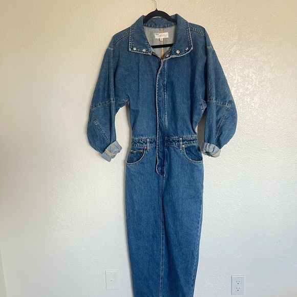 NWT Ronny Kobo Sebastian Denim Point Collar Neck Long Dolman Sleeve Midi Dress - Picture 4 of 10